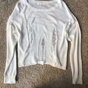 Honey Punch White Distressed Sweater Knit S White